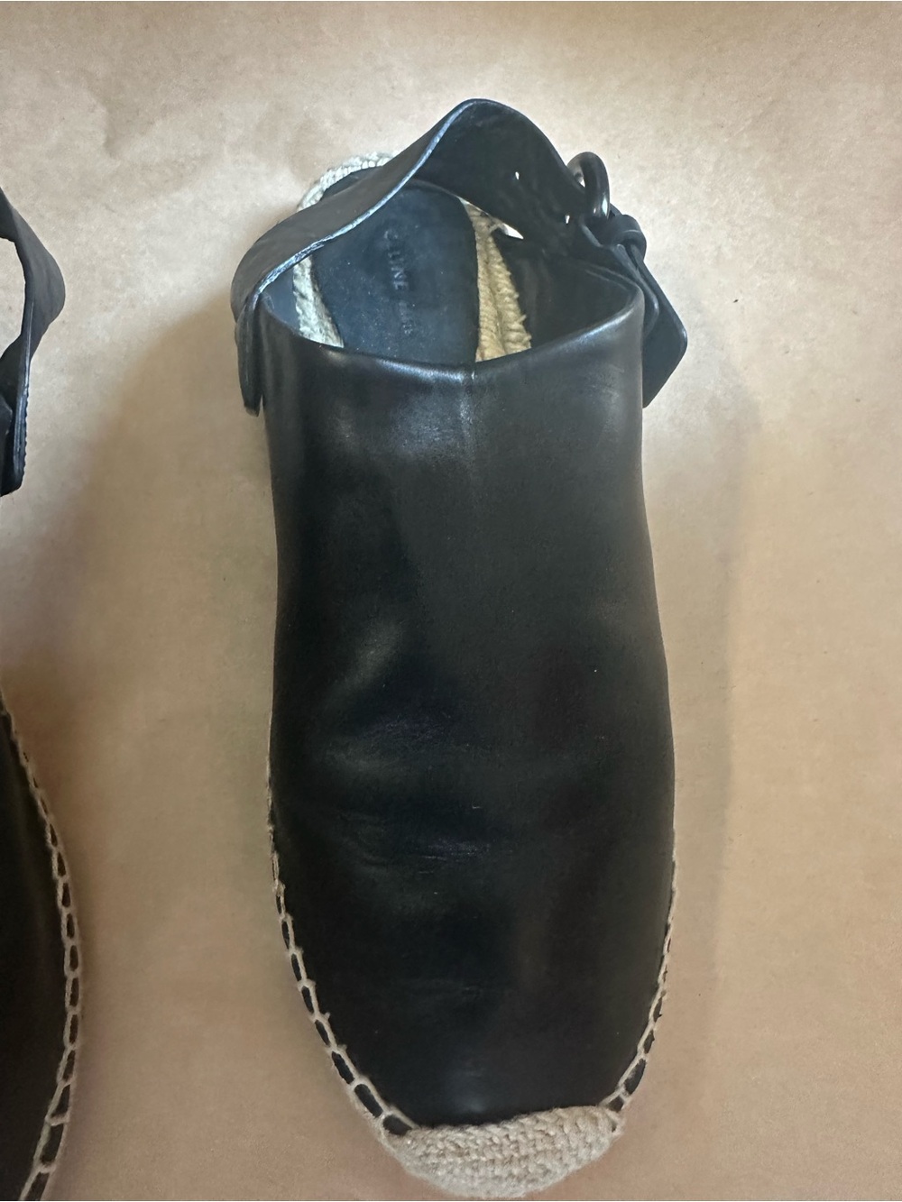 Celine Black Leather Espadrille with Ankle Tie